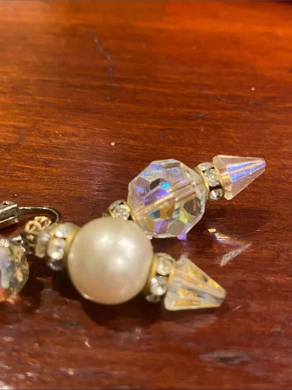 Crystal and Pearl Drop Earrings - Iridescent and White